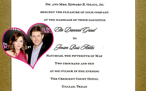 Jensen Ackles Danneel Harris Skip Honeymoon E News Jensen Ackles Danneel Harris Wedding Invitation